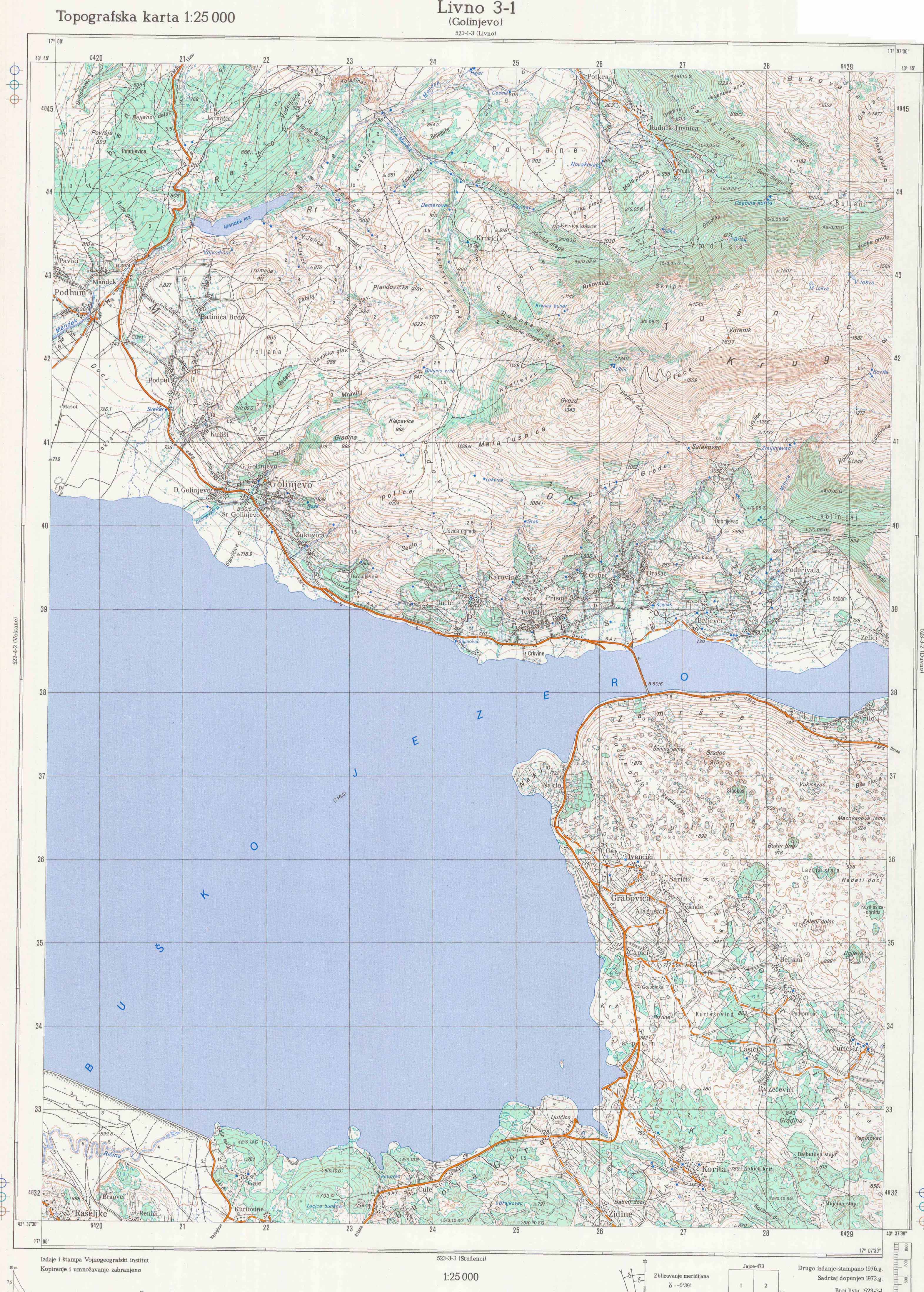  topografska karta BiH 25000 JNA  Golinjevo